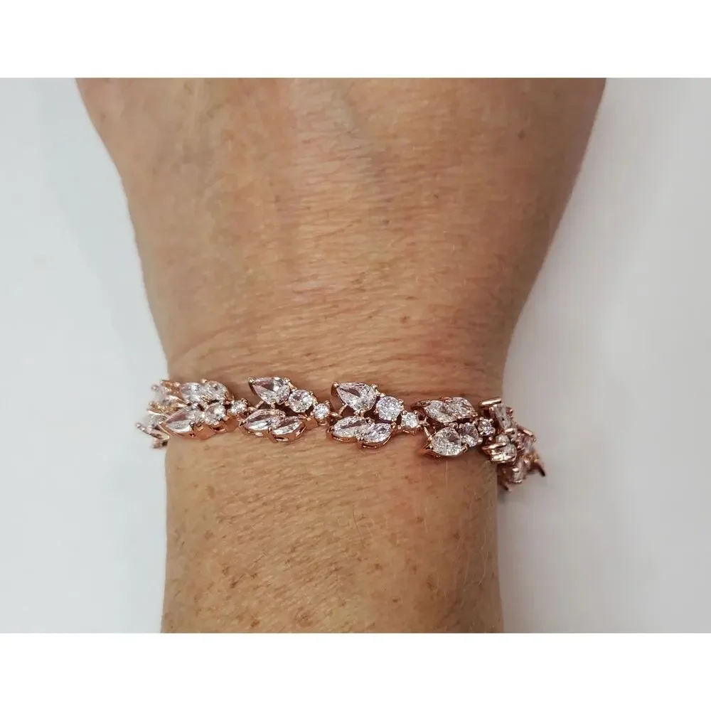 Rose Gold Tone Cubic Zirconia CZ Bracelet 6.25